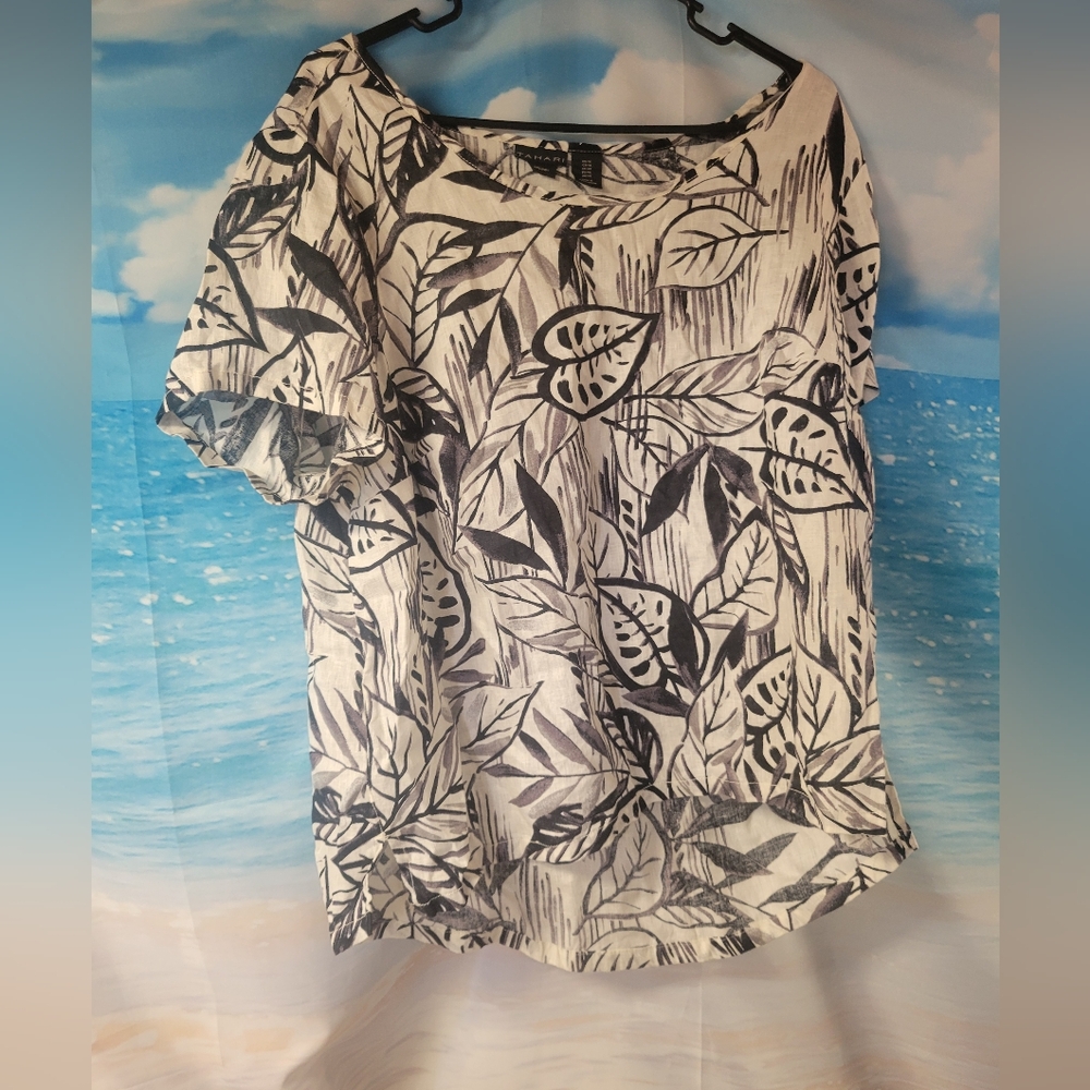 Tahari NWOT 100% LINEN Leaf Print‎ Women's Top Size 1X